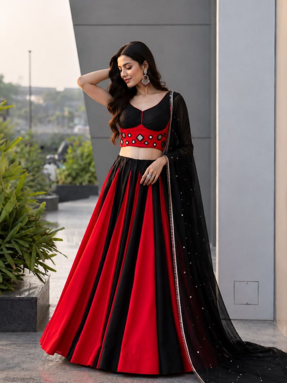 Navratri Special Cotton Lehenga Choli with Real Mirror Work