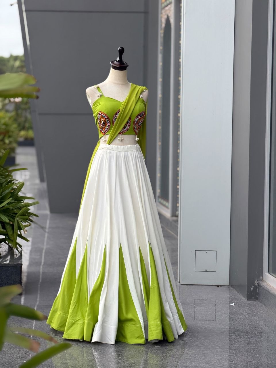 Navratri Special Cotton Lehenga Choli with Mirror Work & Georgette Dupatta