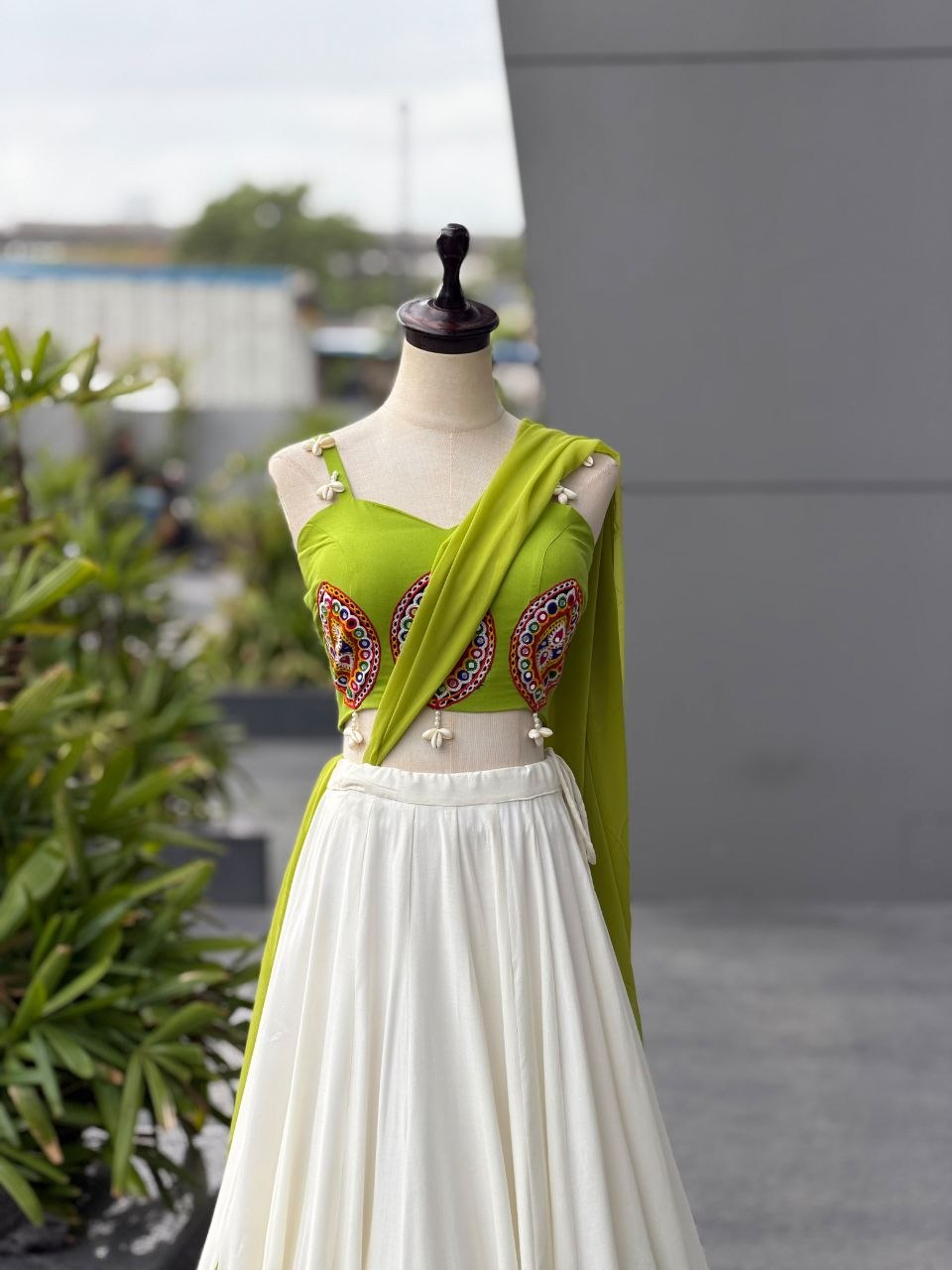 Navratri Special Cotton Lehenga Choli with Mirror Work & Georgette Dupatta
