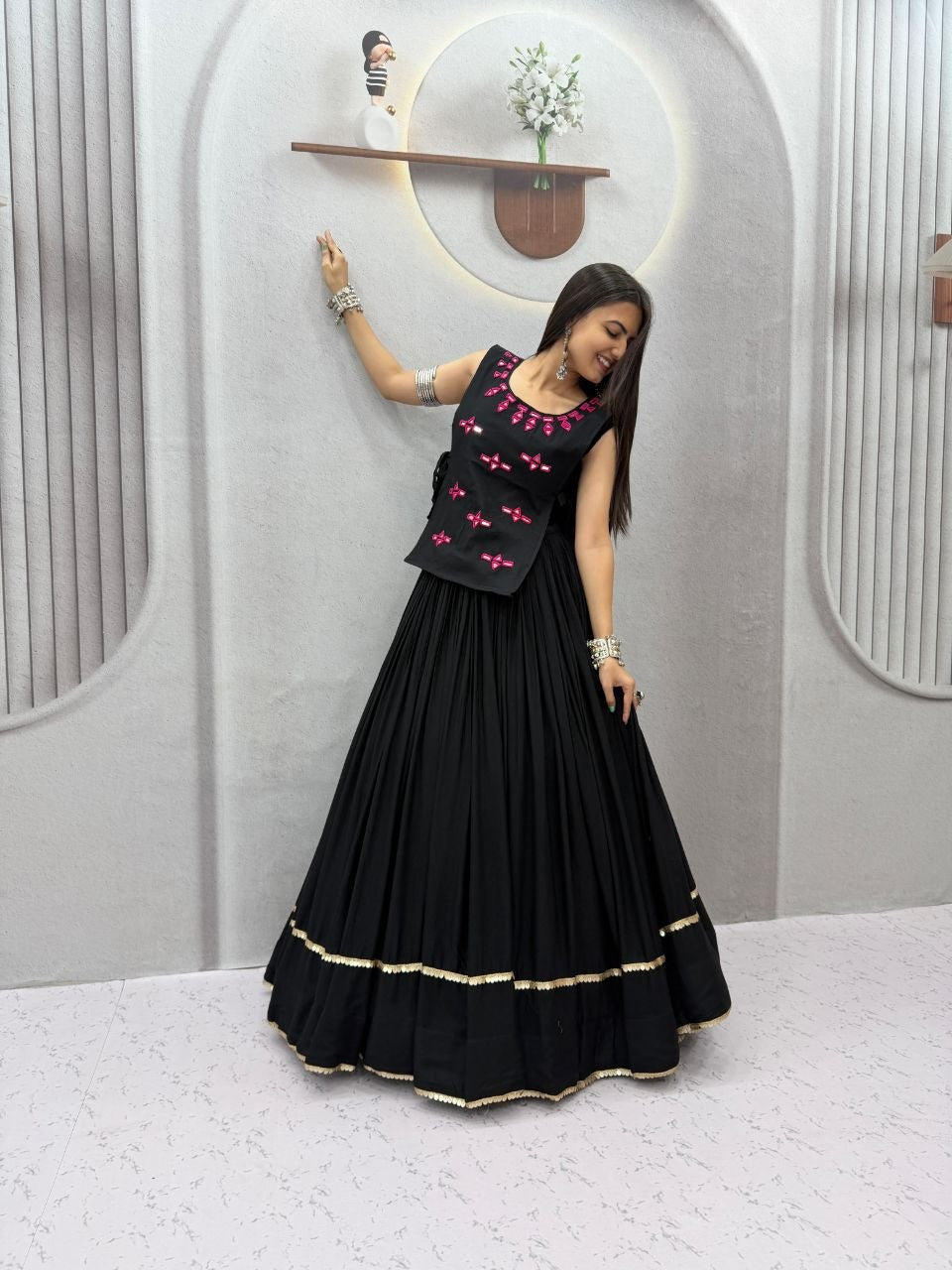 Navratri Special Lehenga Choli with Mirror Work Jacket | Fully Stitched 