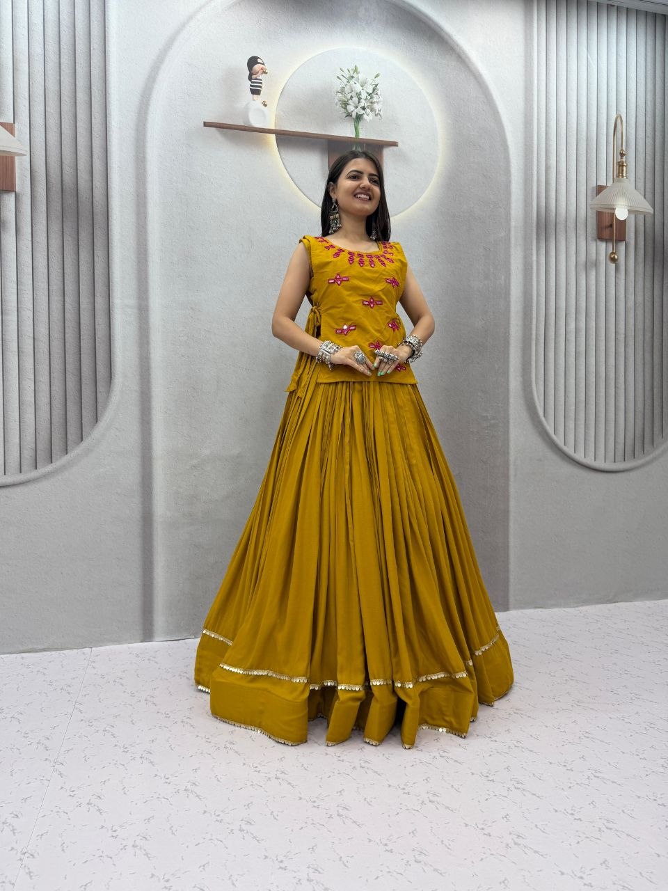 Navratri Special Lehenga Choli with Mirror Work Jacket | Fully Stitched 