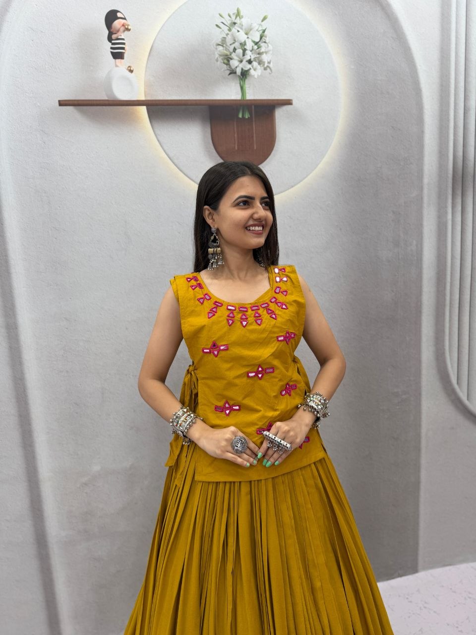 Navratri Special Lehenga Choli with Mirror Work Jacket | Fully Stitched 