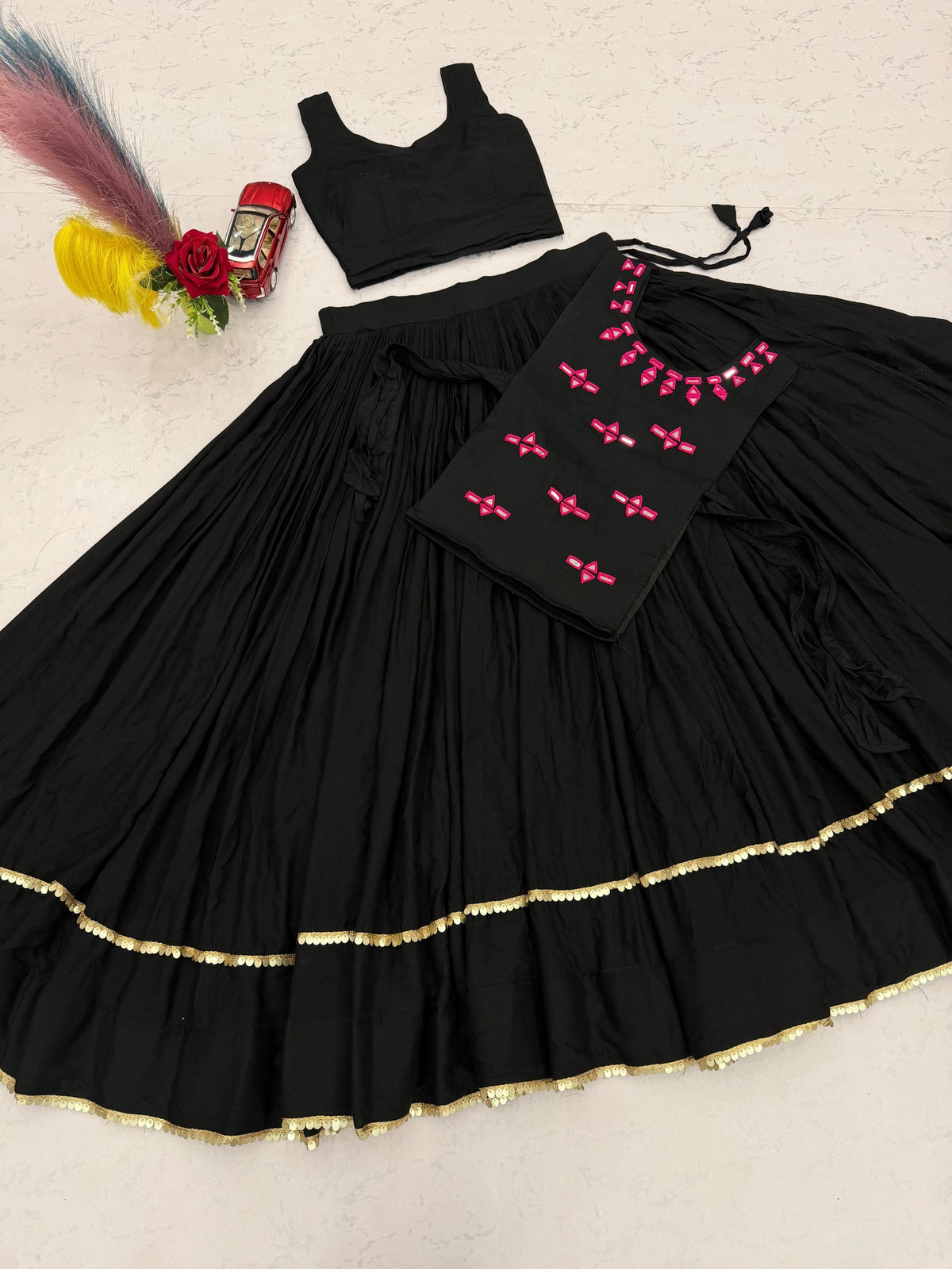 Navratri Special Lehenga Choli with Mirror Work Jacket | Fully Stitched 