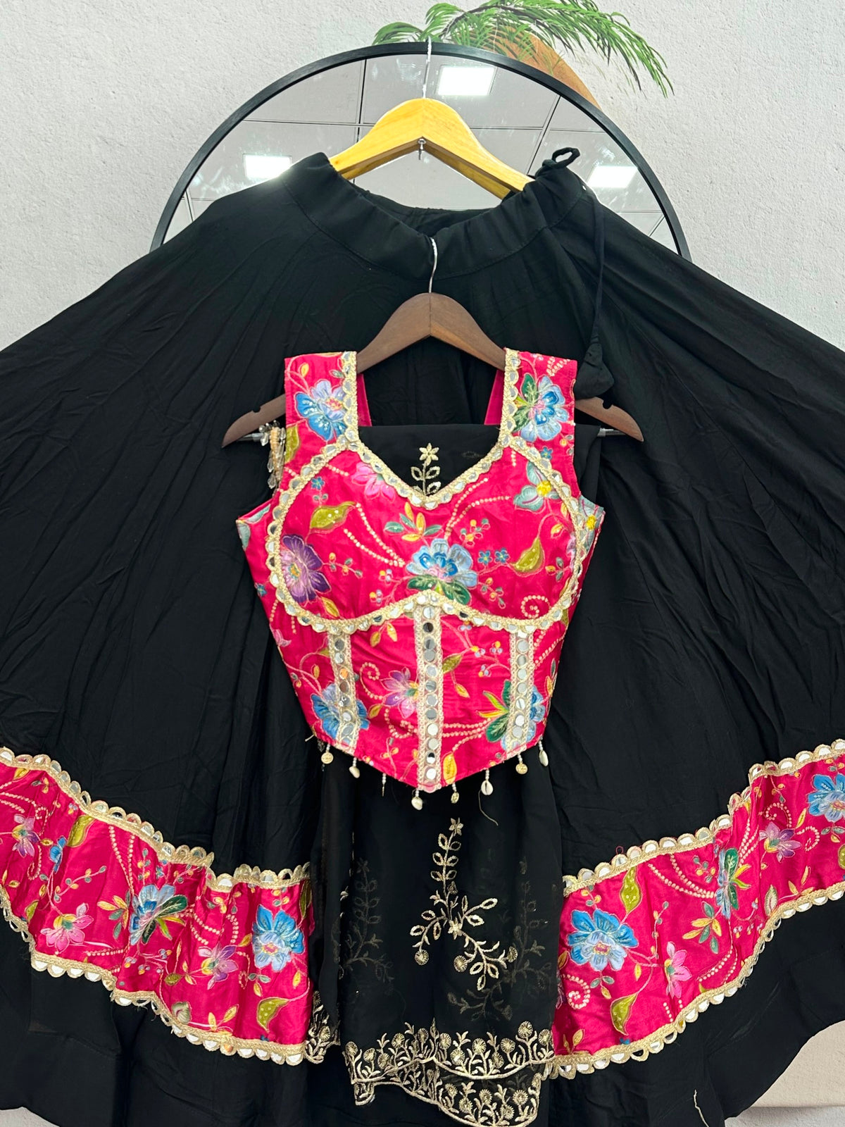 Navratri Special Pure Cotton Lehenga Choli with Mirror Work & Embroidered Dupatta