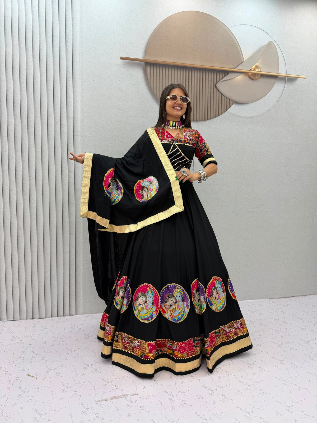 Navratri Special Pure Cotton Lehenga Choli with 6 Meter Big Flair | Foil Print Choli & Lace Border Dupatta 