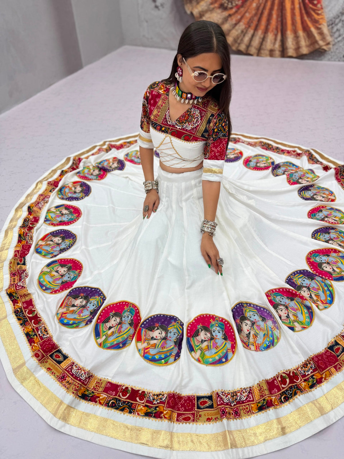 Navratri Special Pure Cotton Lehenga Choli with 6 Meter Big Flair | Foil Print Choli & Lace Border Dupatta 