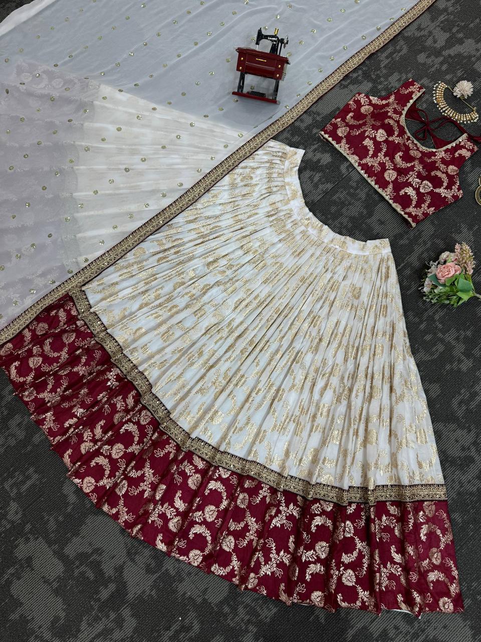 Jacquard Sequence Coding Work Lehenga Choli | Semi-Stitched