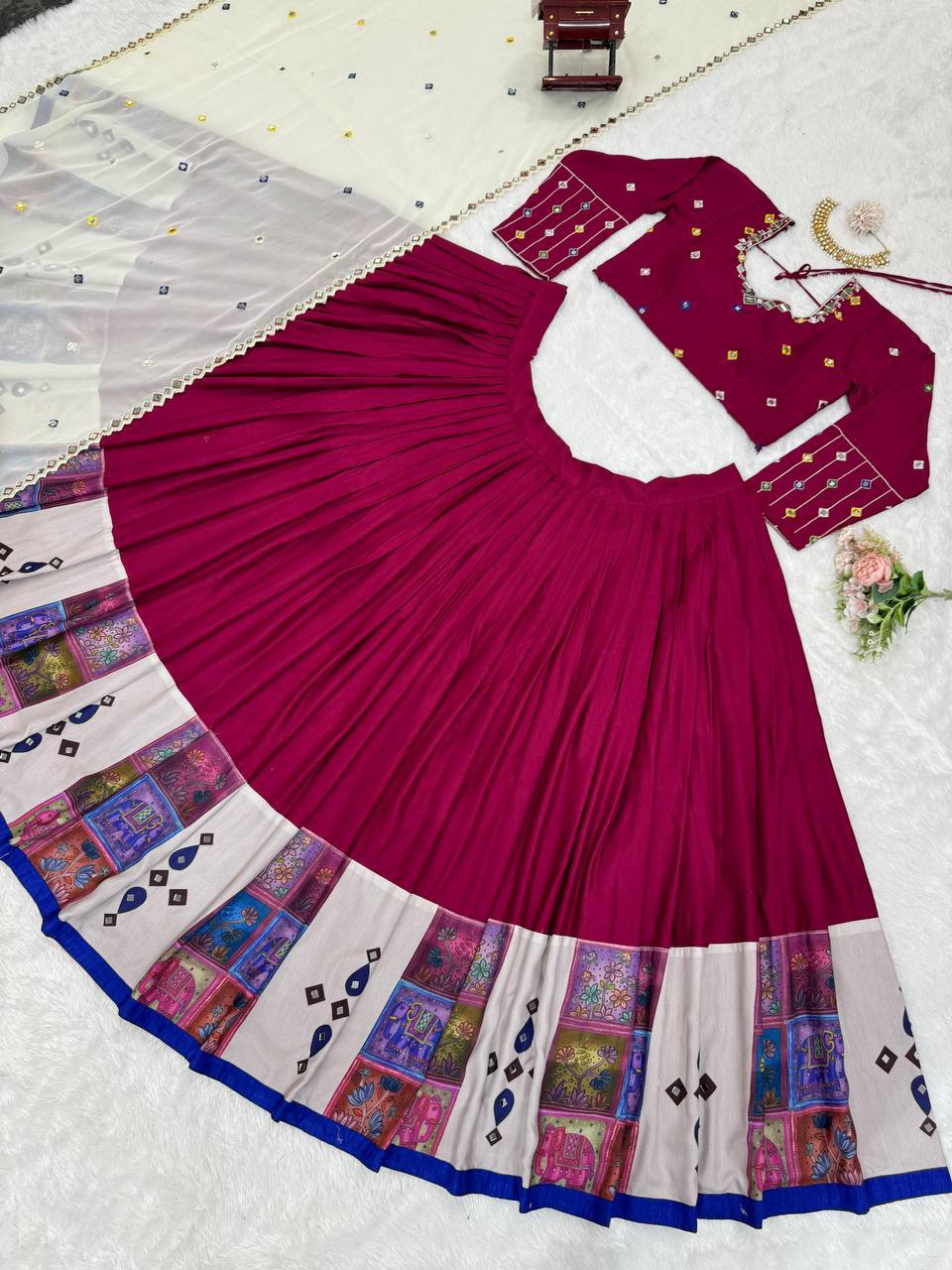 Rayon Digital Print Lehenga Choli with Real Mirror Work