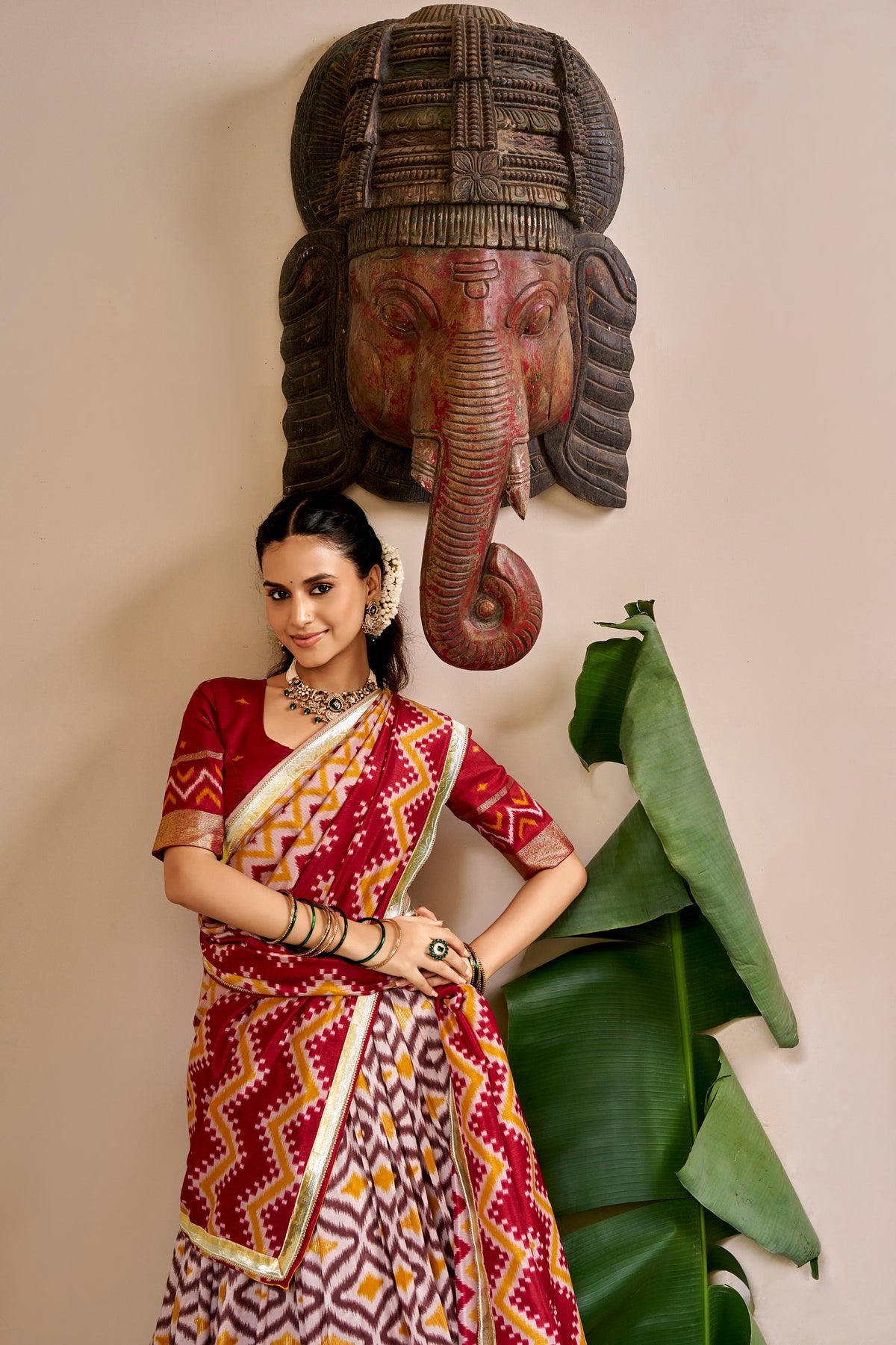 Tasar Silk Lehenga with Ikat & Foil Print – Festive Designer Lehenga Choli Set
