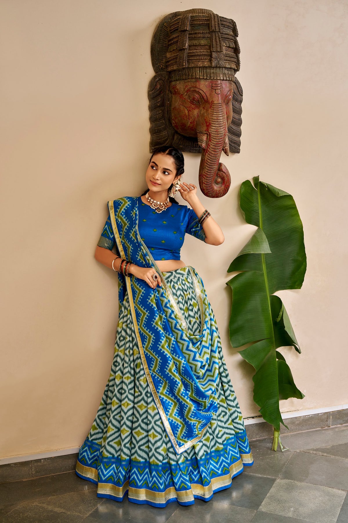 Tasar Silk Lehenga with Ikat & Foil Print – Festive Designer Lehenga Choli Set