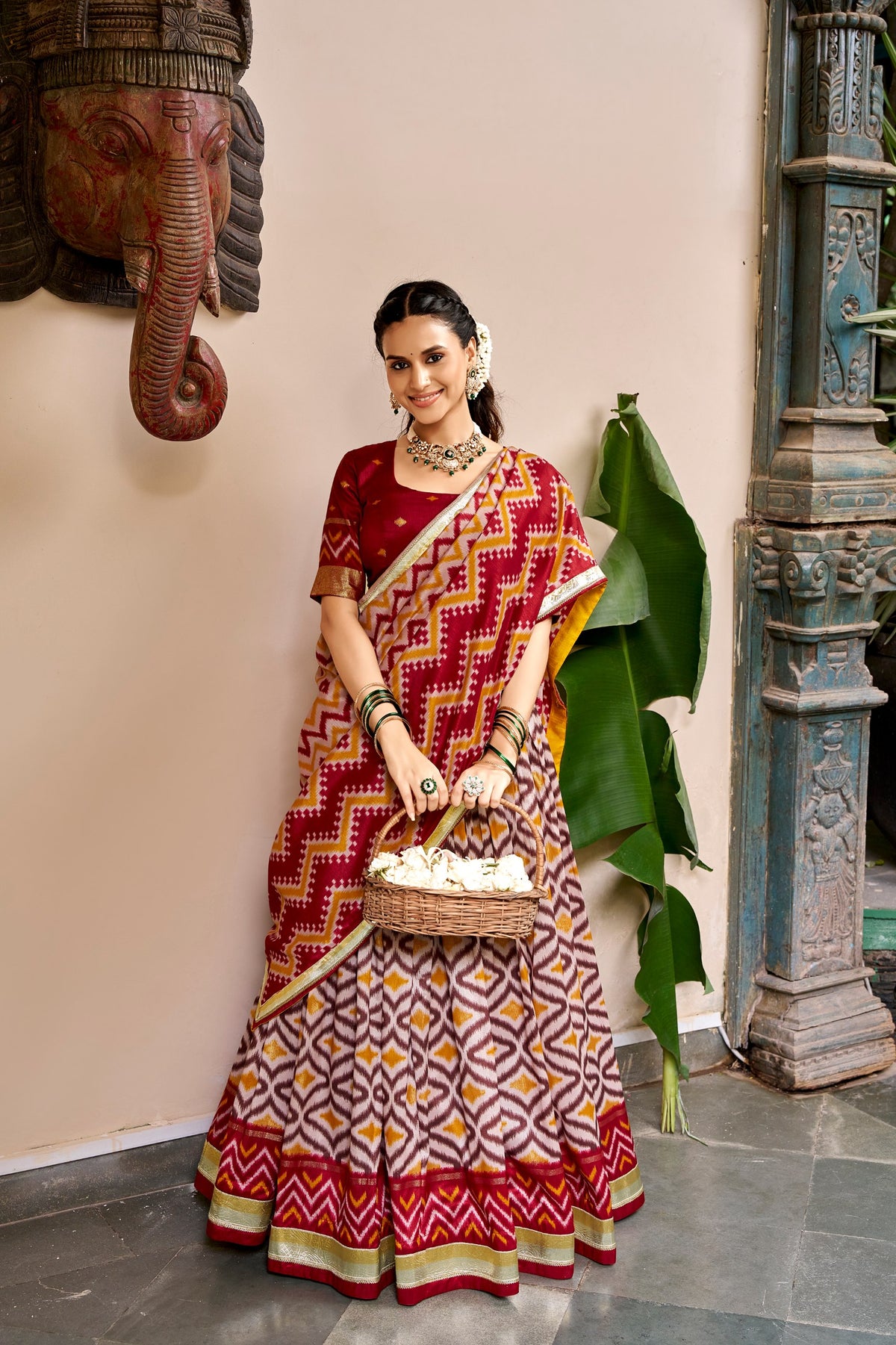 Tasar Silk Lehenga with Ikat & Foil Print – Festive Designer Lehenga Choli Set
