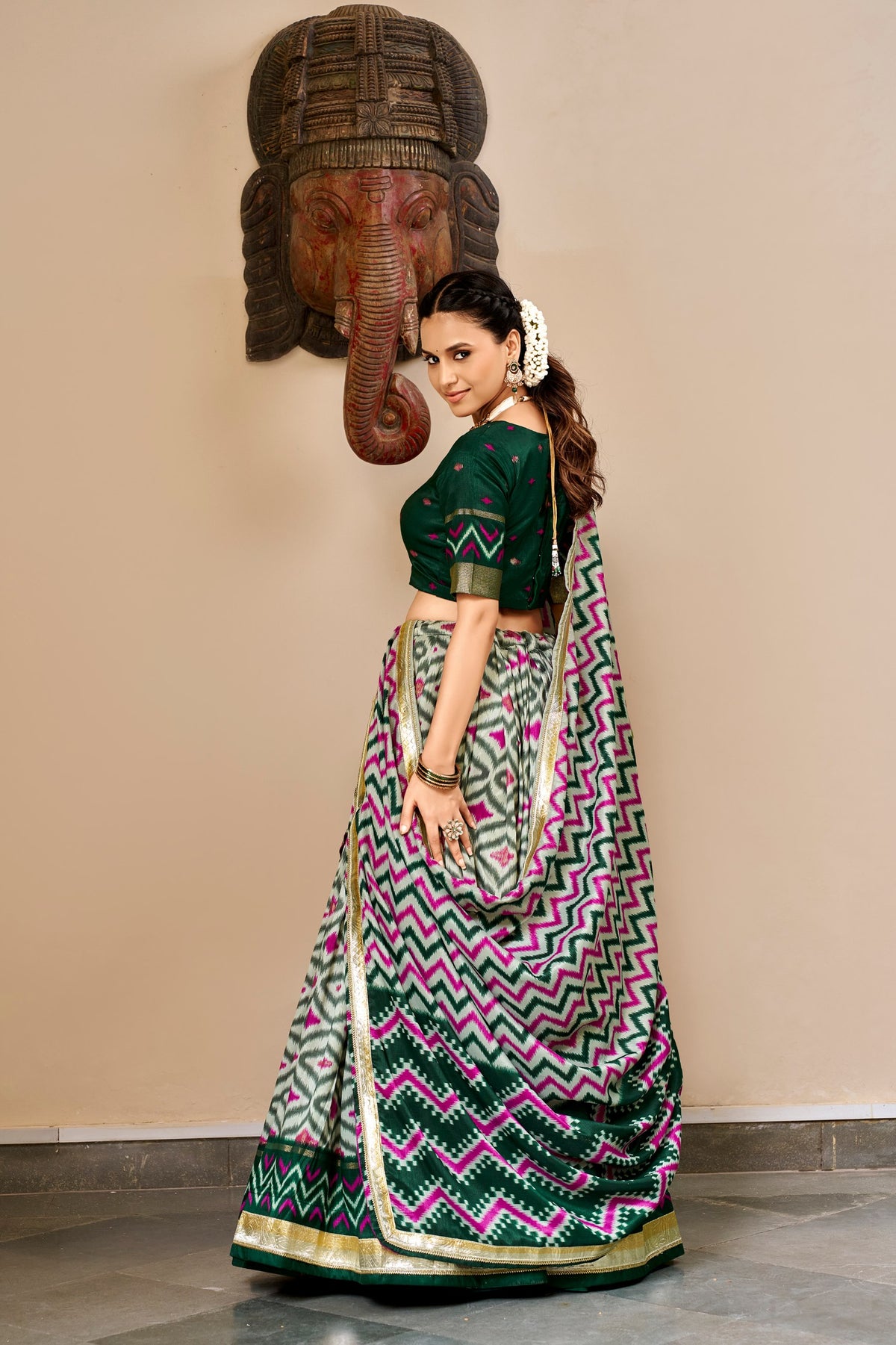 Tasar Silk Lehenga with Ikat & Foil Print – Festive Designer Lehenga Choli Set