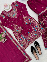 Anarkali Sharara Set with Sequence & Rivet Moti Work – 3 Piece Fully Stitched
