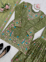 Anarkali Sharara Set with Sequence & Rivet Moti Work – 3 Piece Fully Stitched