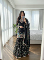 Anarkali Sharara Set with Sequence & Rivet Moti Work – 3 Piece Fully Stitched