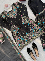 Anarkali Sharara Set with Sequence & Rivet Moti Work – 3 Piece Fully Stitched