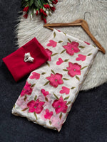 Super Rich Flower Print Saree with Handwork & Matching Rani Blouse