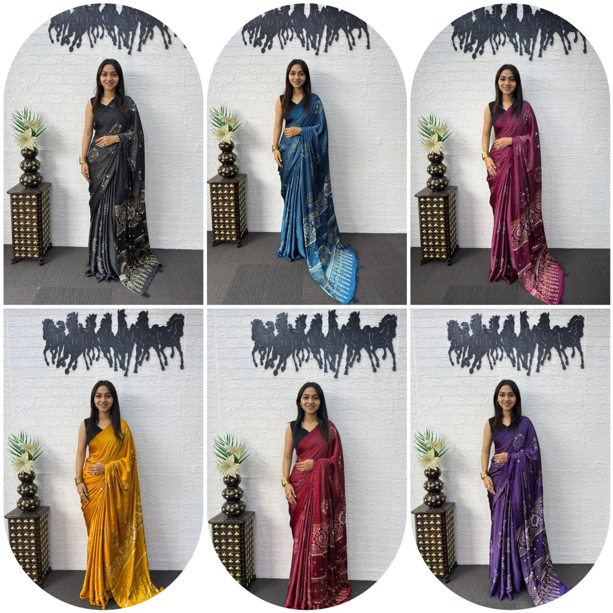Japan Satin Silk Saree with Real Mirror Work & Viscose Latkan Pallu Border 