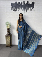 Japan Satin Silk Saree with Real Mirror Work & Viscose Latkan Pallu Border 