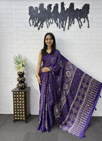 Japan Satin Silk Saree with Real Mirror Work & Viscose Latkan Pallu Border 