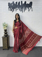 Japan Satin Silk Saree with Real Mirror Work & Viscose Latkan Pallu Border 