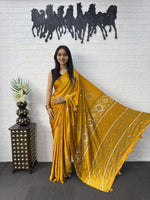 Japan Satin Silk Saree with Real Mirror Work & Viscose Latkan Pallu Border 