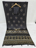 Japan Satin Silk Saree with Real Mirror Work & Viscose Latkan Pallu Border 