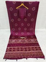 Japan Satin Silk Saree with Real Mirror Work & Viscose Latkan Pallu Border 