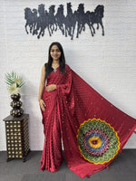 Japan Satin Silk Saree with Real Mirror Work & Viscose Latkan Pallu Border