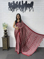 Japan Satin Silk Saree with Heavy Real Mirror Work & Viscose Latkan Pallu Border