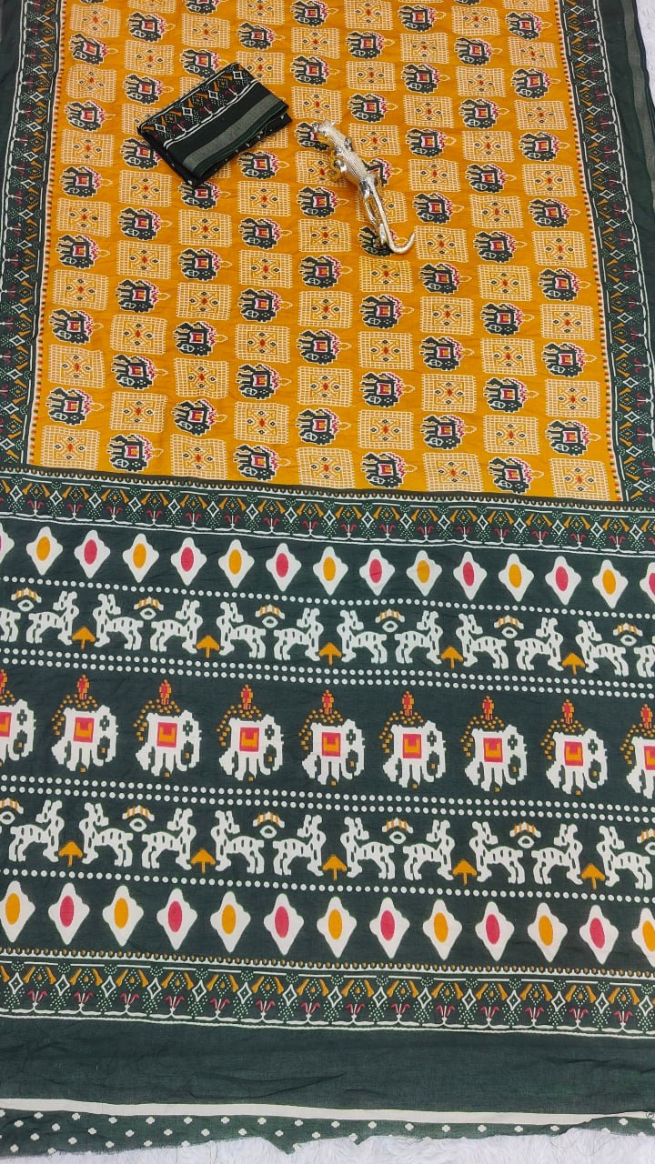 Heavy Mall Cotton Silk Saree with Traditional Print & Elegant Border