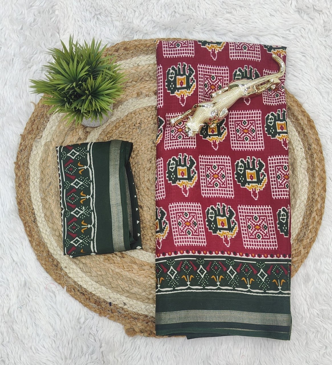 Heavy Mall Cotton Silk Saree with Traditional Print & Elegant Border