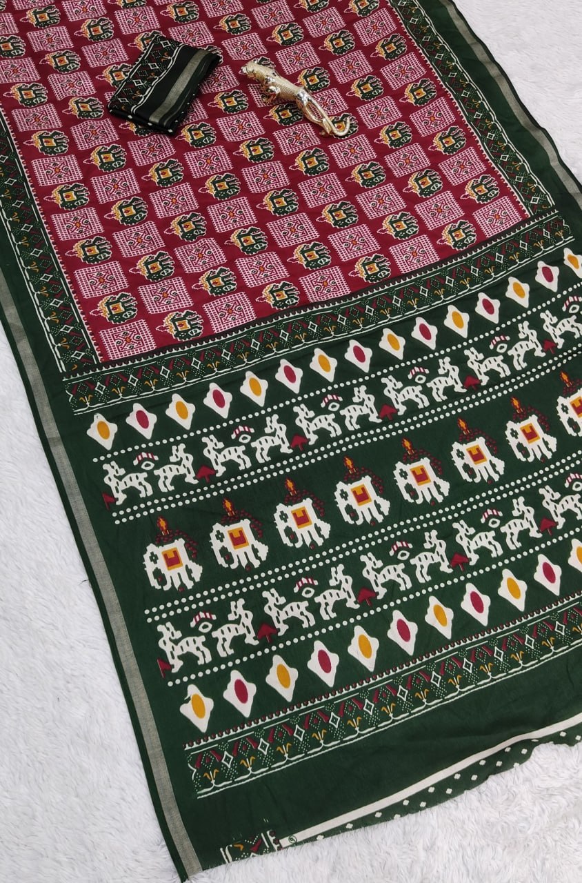 Heavy Mall Cotton Silk Saree with Traditional Print & Elegant Border