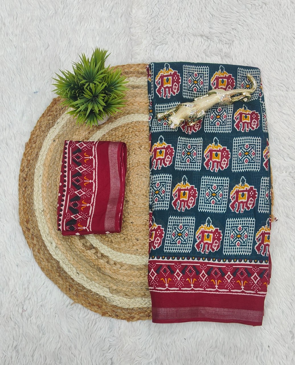 Heavy Mall Cotton Silk Saree with Traditional Print & Elegant Border