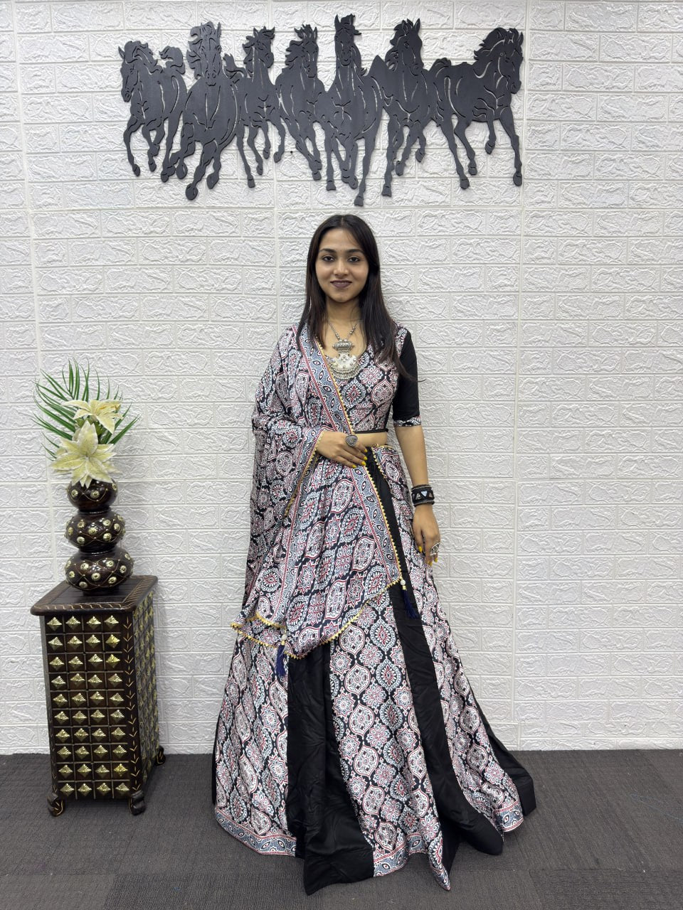 Premium Ajrakh Printed Lehenga Choli – Navratri Special Heavy Rayon Cotton Set