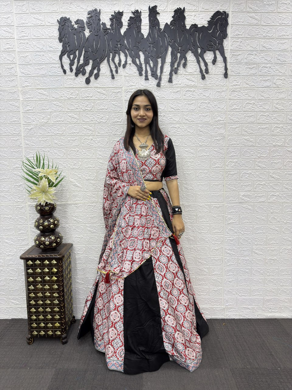 Premium Ajrakh Printed Lehenga Choli – Navratri Special Heavy Rayon Cotton Set