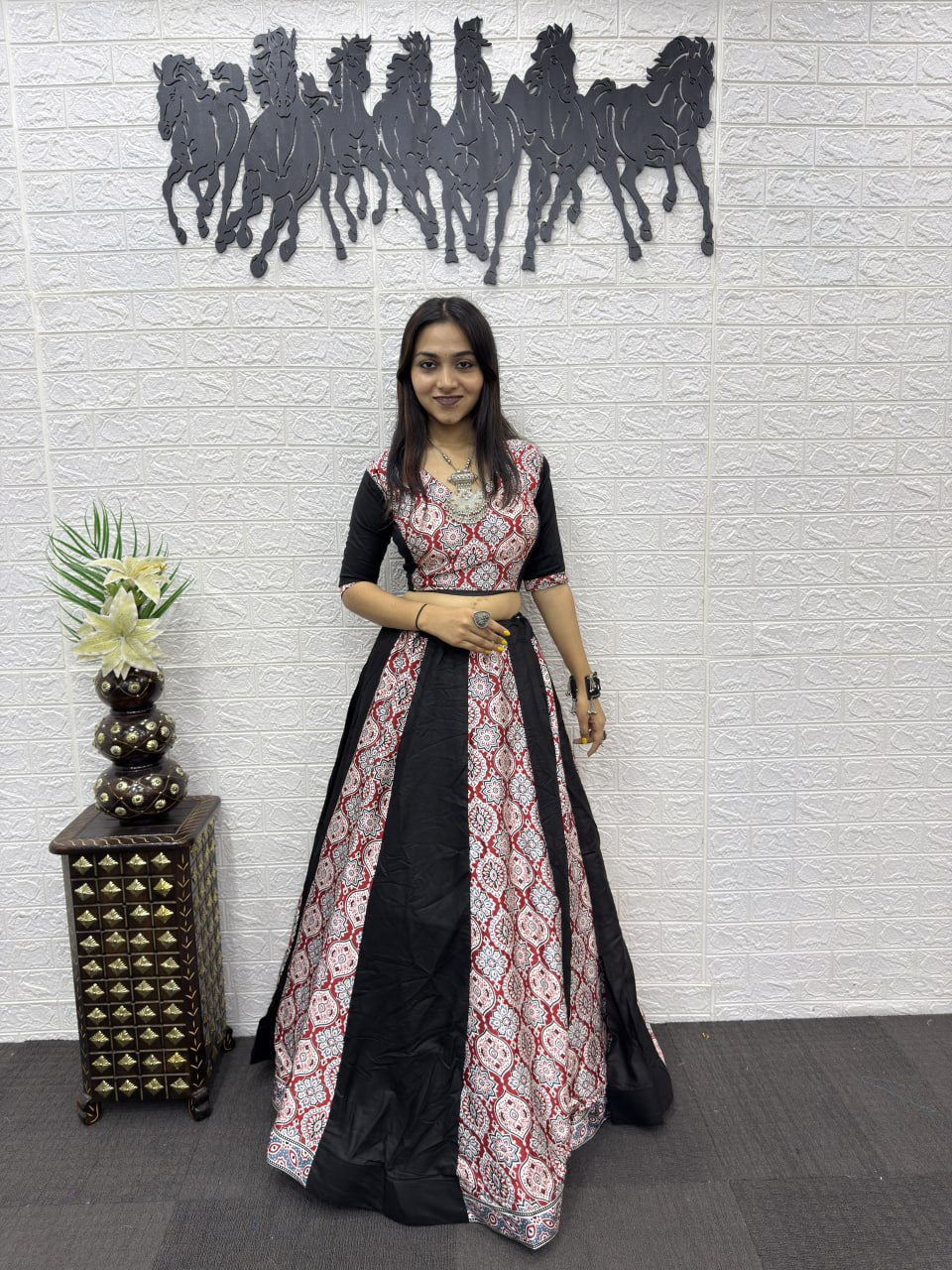 Premium Ajrakh Printed Lehenga Choli – Navratri Special Heavy Rayon Cotton Set