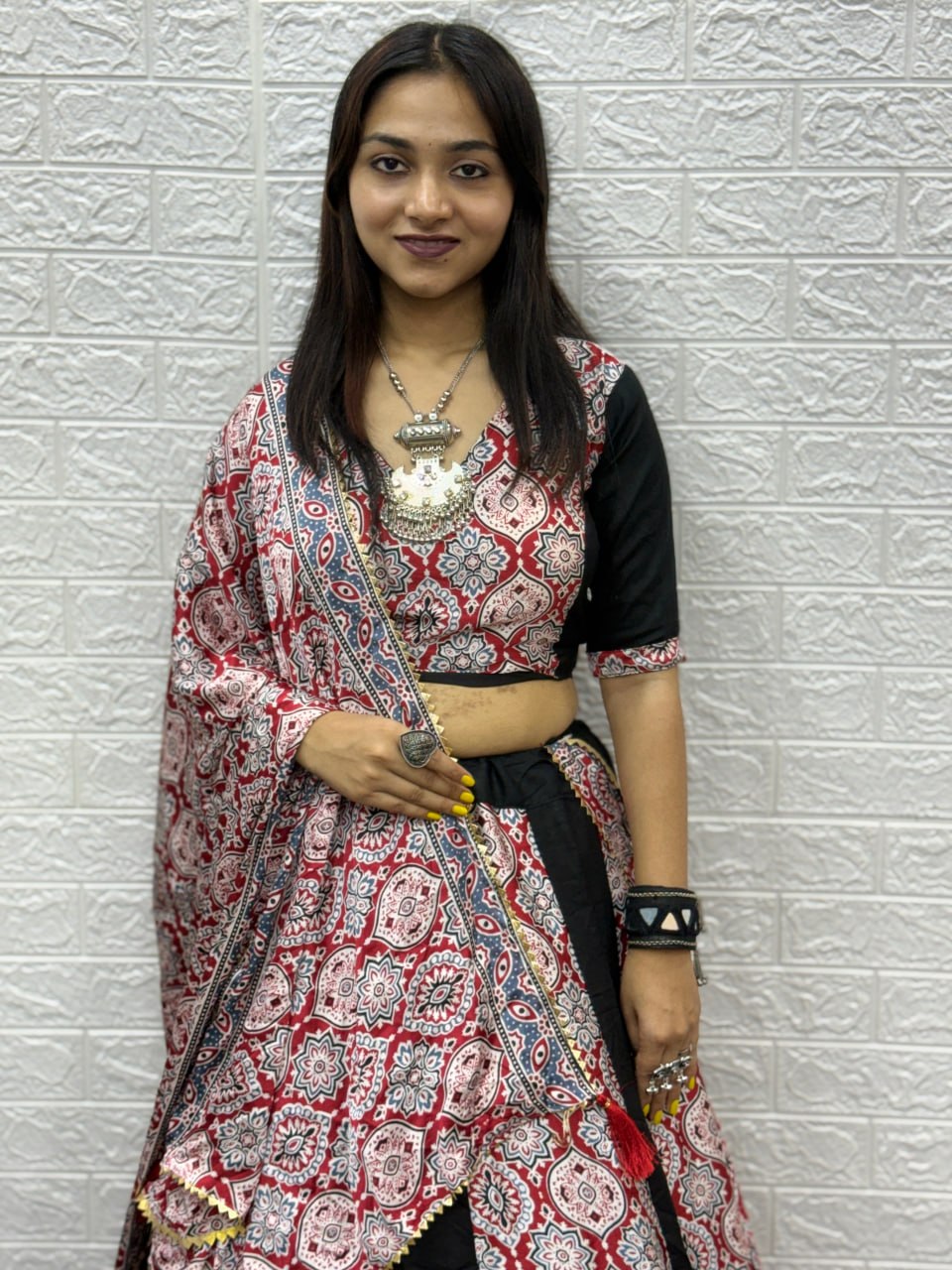 Premium Ajrakh Printed Lehenga Choli – Navratri Special Heavy Rayon Cotton Set