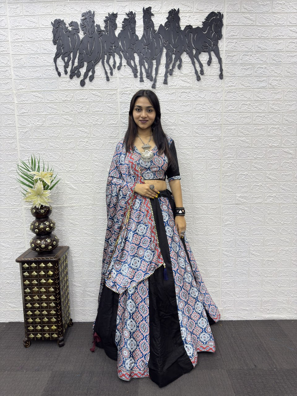 Premium Ajrakh Printed Lehenga Choli – Navratri Special Heavy Rayon Cotton Set