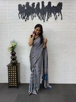 Japan Satin Silk Saree with Real Mirror Work & Viscose Latkan Pallu Border 