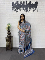 Japan Satin Silk Saree with Real Mirror Work & Viscose Latkan Pallu Border 