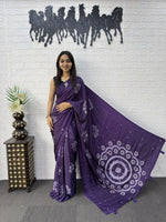 Japan Satin Silk Saree with Heavy Real Mirror Work & Viscose Latkan Pallu Border