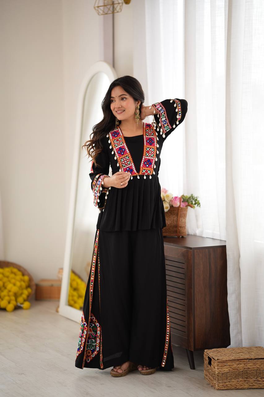 Heavy Rayon Silk Top Plazo Set with Real Mirror Embroidery & Kodi Work | Ready to Wear