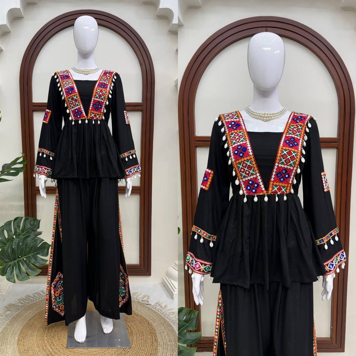 Heavy Rayon Silk Top Plazo Set with Real Mirror Embroidery & Kodi Work | Ready to Wear