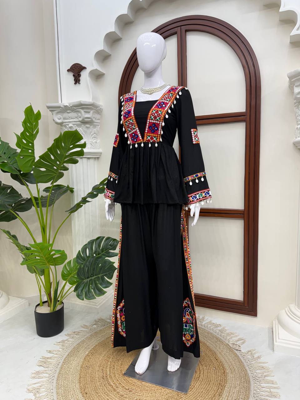 Heavy Rayon Silk Top Plazo Set with Real Mirror Embroidery & Kodi Work | Ready to Wear