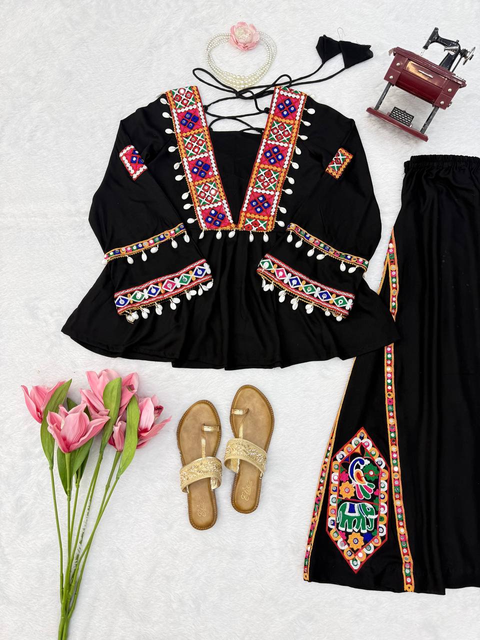 Heavy Rayon Silk Top Plazo Set with Real Mirror Embroidery & Kodi Work | Ready to Wear