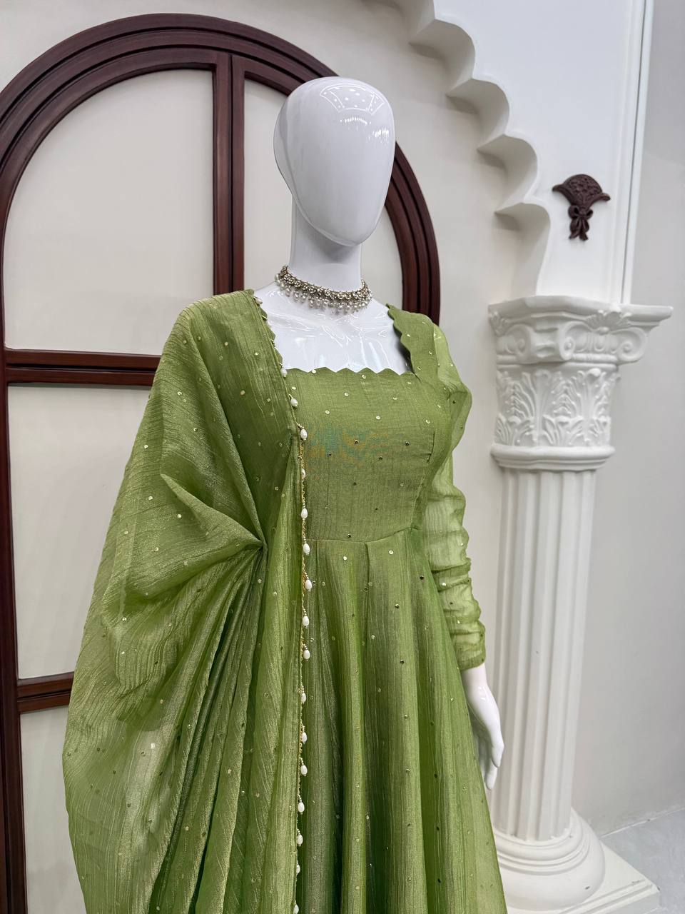 Designer Salsa Silk Gown with Pent & Dupatta Set