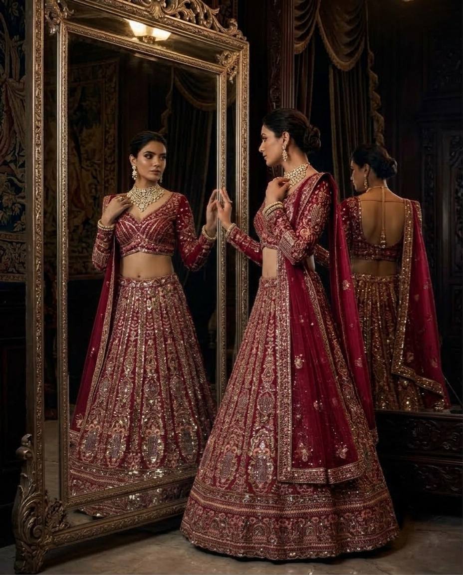 Butterfly Net Lehenga with Sequins Embroidery & Cancan Canvas Layers | Semi-Stitched