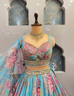 Premium Tabby Silk Lehenga with Beads & Digital Print Work & Cancan Canvas Layers