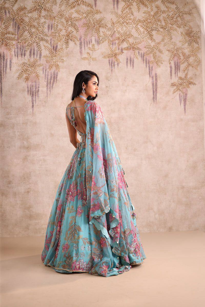 Premium Tabby Silk Lehenga with Beads & Digital Print Work & Cancan Canvas Layers